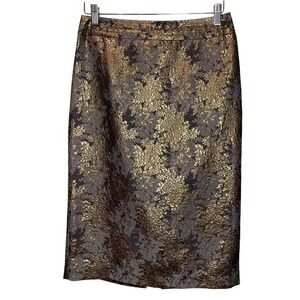 Liz‎ Claiborne Career Gold Metallic Floral Brocade Pencil Skirt 4 party festive